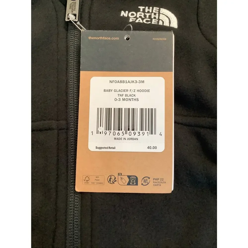 The North Face Baby 3M Black Glacier Fleece Full Zip Hoodie Jacket Winter B20-8